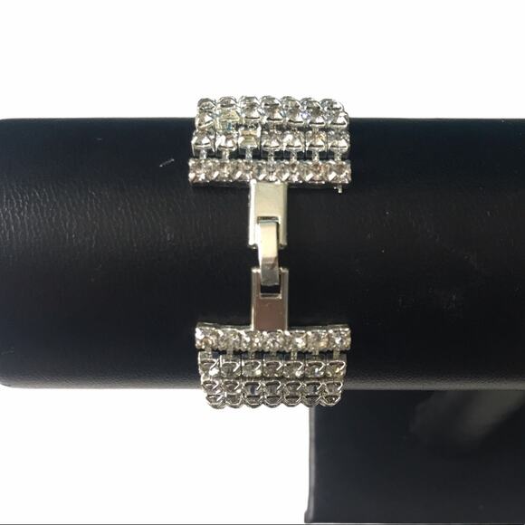 Vintage Multi-Cup Chain Rhinestone Bracelet Silver - Picture 4 of 5